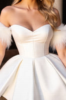 Load image into Gallery viewer, White Corset Satin Short Homecoming Dress with Feathers