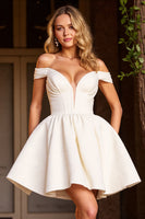 Load image into Gallery viewer, White Corset A Line Deep V-Neck Short Homecoming Dress