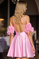 Load image into Gallery viewer, Floral Pink Corset A Line Short Satin Homecoming Dress
