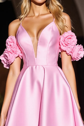 Floral Pink Corset A Line Short Satin Homecoming Dress