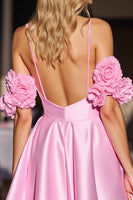 Load image into Gallery viewer, Floral Pink Corset A Line Short Satin Homecoming Dress