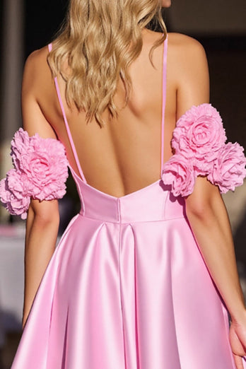 Floral Pink Corset A Line Short Satin Homecoming Dress