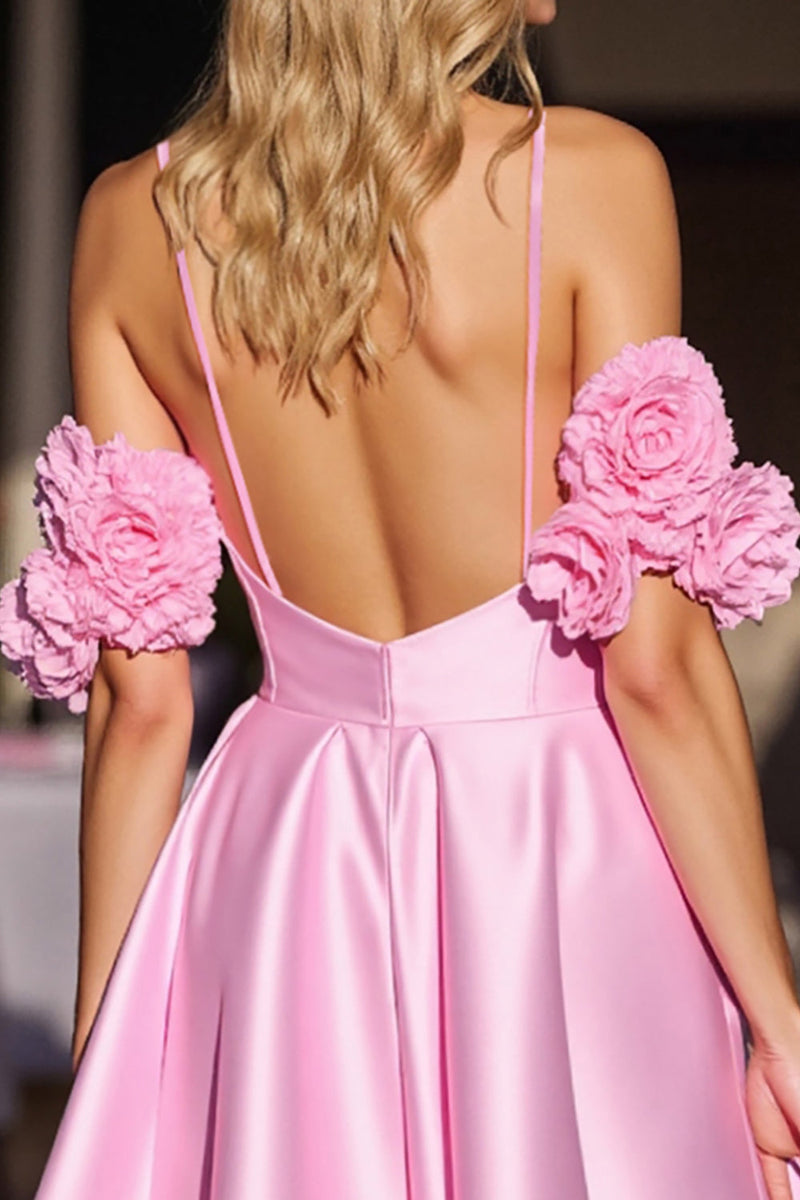 Load image into Gallery viewer, Floral Pink Corset A Line Short Satin Homecoming Dress