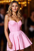 Load image into Gallery viewer, Pink Satin Ruched A Line Short Homecoming Dress