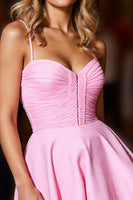 Load image into Gallery viewer, Pink Satin Ruched A Line Short Homecoming Dress