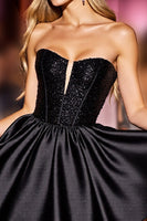 Load image into Gallery viewer, Sparkly Black Corset Strapless Short Sequin Homecoming Dress