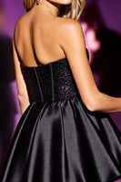 Load image into Gallery viewer, Sparkly Black Corset Strapless Short Sequin Homecoming Dress