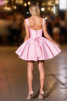 Load image into Gallery viewer, Pink Satin Deep V-Neck Ruched Short Homecoming Dress
