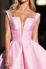Load image into Gallery viewer, Pink Satin Deep V-Neck Ruched Short Homecoming Dress
