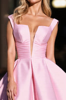 Load image into Gallery viewer, Pink Satin Deep V-Neck Ruched Short Homecoming Dress