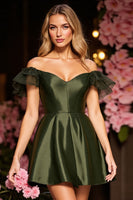 Load image into Gallery viewer, Army Green Satin Corset Short Homecoming Dress with Ruffles