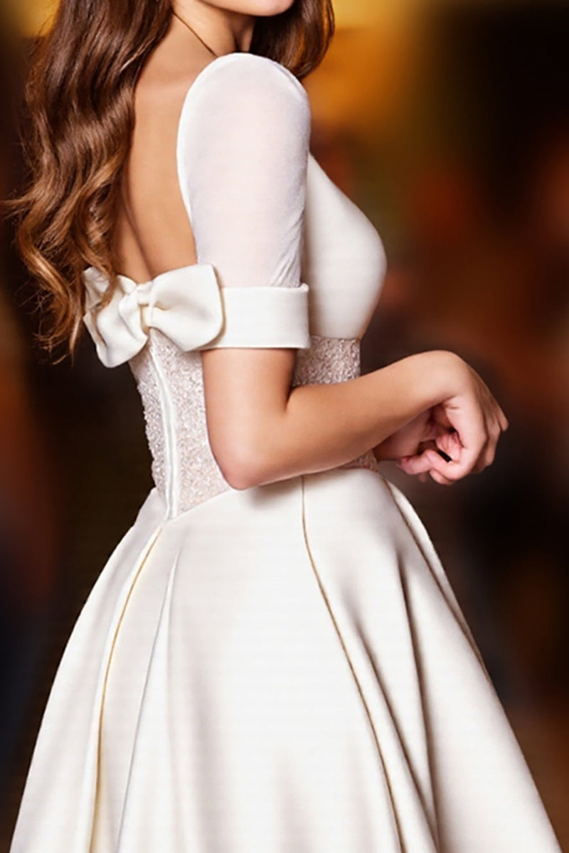 Load image into Gallery viewer, Sparkly White Corset A Line Short Homecoming Dress with Sleeves