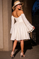 Load image into Gallery viewer, Ivory Off the Shoulder A Line Midi Homecoming Dress with Sleeves