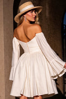 Load image into Gallery viewer, Ivory Off the Shoulder A Line Midi Homecoming Dress with Sleeves