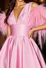 Load image into Gallery viewer, Pink Satin V-Neck Short Homecoming Dress with Feathers