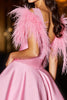 Load image into Gallery viewer, Pink Satin V-Neck Short Homecoming Dress with Feathers