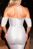 Load image into Gallery viewer, Sparkly Silver Corset Off the Shoulder Bodycon Short Homecoming Dress