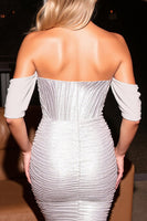 Load image into Gallery viewer, Sparkly Silver Corset Off the Shoulder Bodycon Short Homecoming Dress