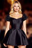 Load image into Gallery viewer, Cute Black Satin Corset Short Homecoming Dress with Sleeves