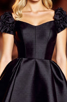 Load image into Gallery viewer, Cute Black Satin Corset Short Homecoming Dress with Sleeves