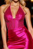 Load image into Gallery viewer, Sparkly Fuchsia Corset Bodycon Satin Short Homecoming Dress