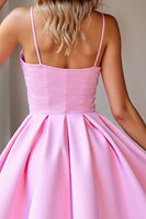 Load image into Gallery viewer, Pink Corset A Line Spaghetti Straps Short Satin Homecoming Dress