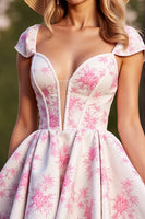 Load image into Gallery viewer, Floral White Corset Short Homecoming Dress with Cap Sleeves
