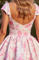 Load image into Gallery viewer, Floral White Corset Short Homecoming Dress with Cap Sleeves