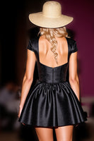 Load image into Gallery viewer, Black Corset Satin Short Homecoming Dress with Cap Sleeves