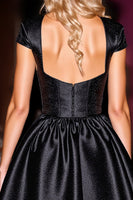 Load image into Gallery viewer, Black Corset Satin Short Homecoming Dress with Cap Sleeves