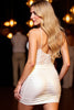 Load image into Gallery viewer, Ivory Satin Corset Bodycon Short Homecoming Dress with Lace