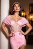 Load image into Gallery viewer, Pink Corset Ruched Bodycon Short Homecoming Dress