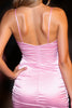 Load image into Gallery viewer, Pink Satin Bodycon V-Neck Ruched Short Homecoming Dress with Beading