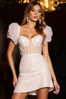 Load image into Gallery viewer, Ivory Corset Tulle Bodycon Short Homecoming Dress