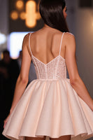 Load image into Gallery viewer, Sparkly Blush Corset A Line Satin Short Homecoming Dress with Beading