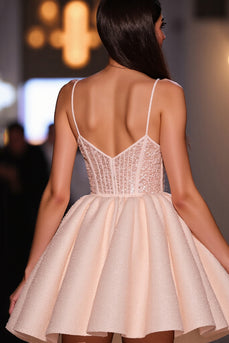 Sparkly Blush Corset A Line Satin Short Homecoming Dress with Beading