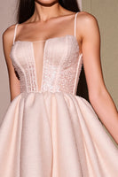 Load image into Gallery viewer, Sparkly Blush Corset A Line Satin Short Homecoming Dress with Beading