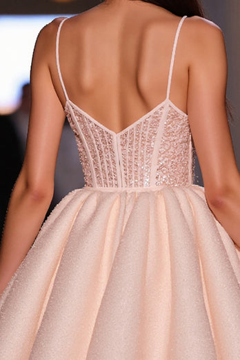 Sparkly Blush Corset A Line Satin Short Homecoming Dress with Beading