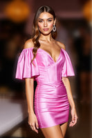 Load image into Gallery viewer, Fuchsia Bodycon Corset Satin Short Homecoming Dress with Ruffles