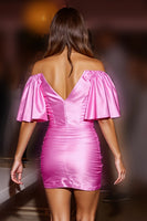 Load image into Gallery viewer, Fuchsia Bodycon Corset Satin Short Homecoming Dress with Ruffles