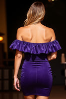 Load image into Gallery viewer, Dark Purple Tight Velvet Short Homecoming Dress with Ruffles