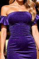 Load image into Gallery viewer, Dark Purple Tight Velvet Short Homecoming Dress with Ruffles