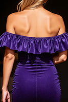 Load image into Gallery viewer, Dark Purple Tight Velvet Short Homecoming Dress with Ruffles