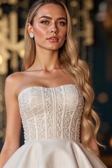 Ivory Satin A Line Short Corset Homecoming Dress with Appliques