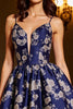Load image into Gallery viewer, Navy Satin A Line Floral Short Homecoming Dress