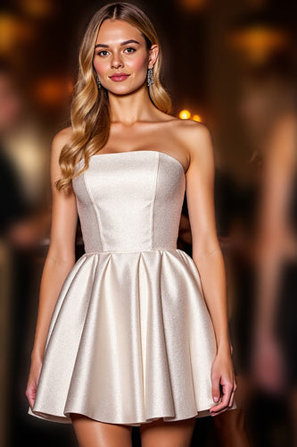 Ivory Satin Corset Strapless A Line Short Homecoming Dress