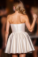 Load image into Gallery viewer, Ivory Satin Corset Strapless A Line Short Homecoming Dress