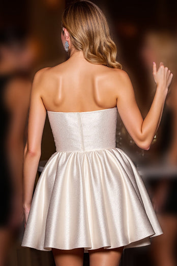 Ivory Satin Corset Strapless A Line Short Homecoming Dress