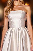 Load image into Gallery viewer, Ivory Satin Corset Strapless A Line Short Homecoming Dress