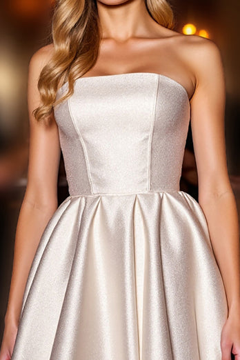 Ivory Satin Corset Strapless A Line Short Homecoming Dress